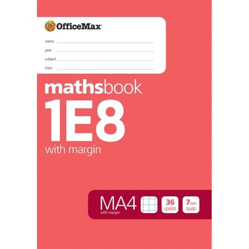 OfficeMax 1E8 MA4 Maths Exercise Book 7mm Quad With Margin 32 Leaves ...